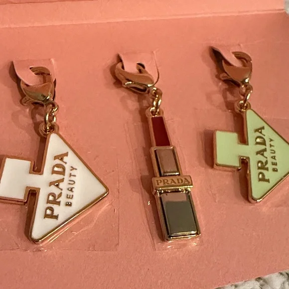 Prada Gold-Tone Lip Charm Trio with Mint Green & White Enamel - Picture 2 of 3